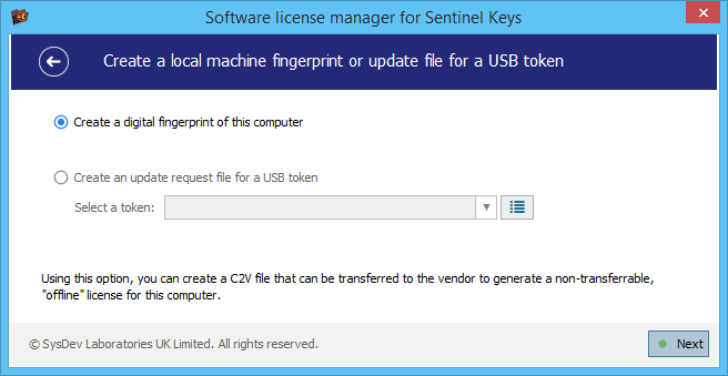 License manager for Sentinel Digital Licenses: create a fingerprint of a local computer or a USB dongle