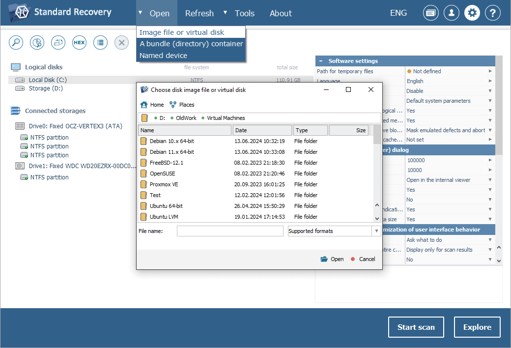 abrir almacenamiento virtual en interfaz de ufs explorer