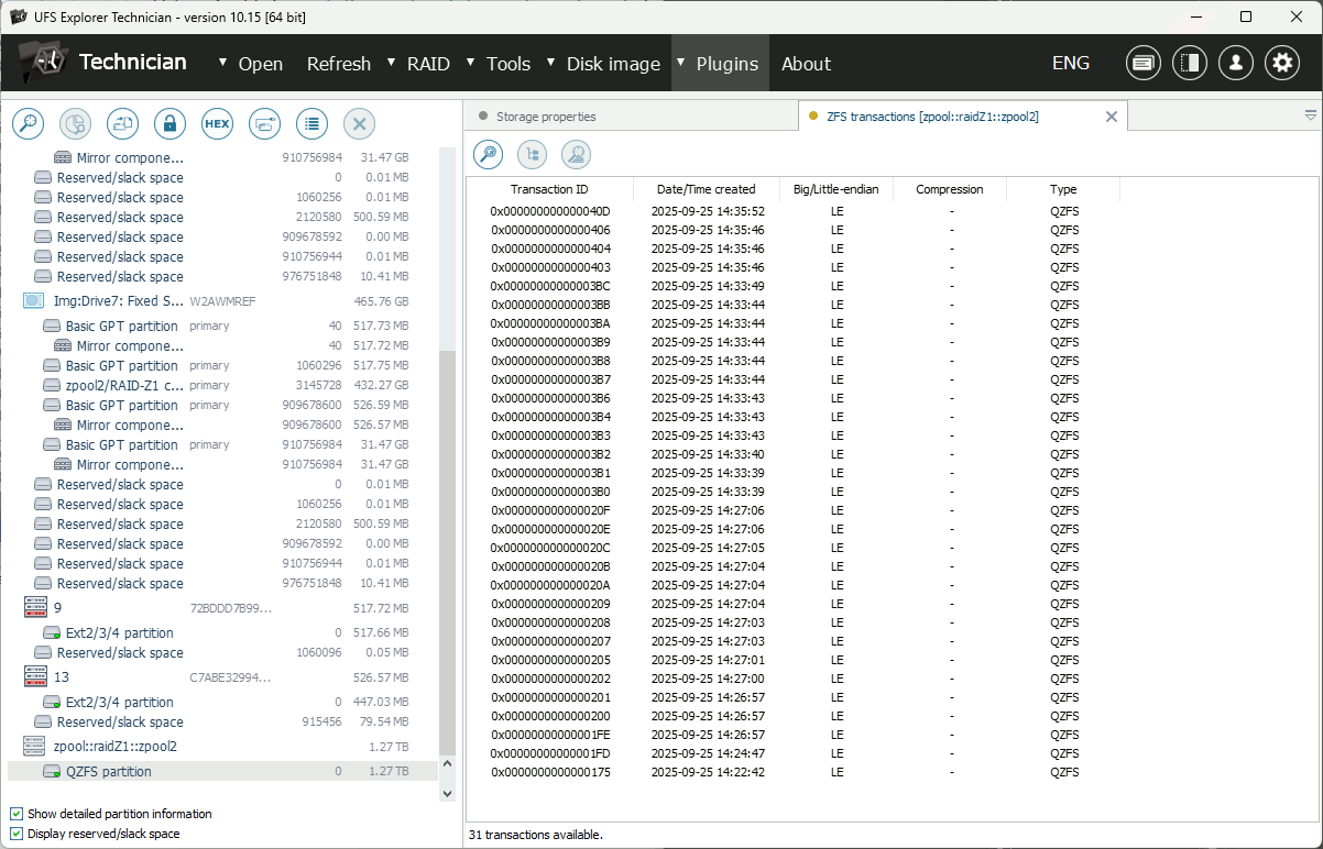 zfs file system transactions (default)